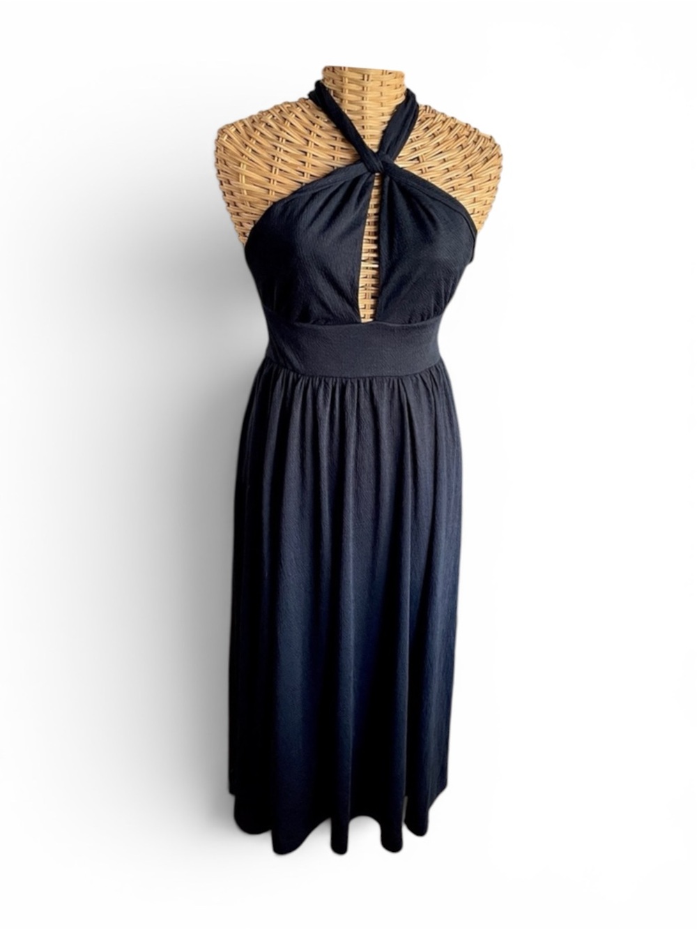 Free People Beach Halter Twist Keyhole Midi Dress Black Size XS Flowy Beach
